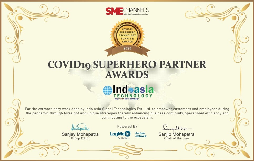 Indo Asia Global Technologies SME Awards 2020 for BEST IT Infrastructures & Software Management during COVID19